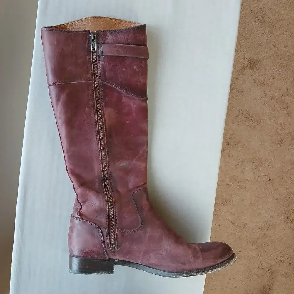 SINGLE LEFT FOOT ONLY Frye Molly Button Tall Boot 10B brown leather zip 1" heel - Picture 2 of 16